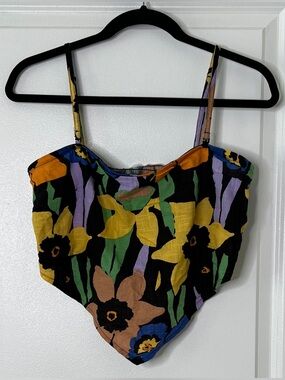 Roxy Colorful Floral Handkerchief Hem Crop Top Size‎ Medium